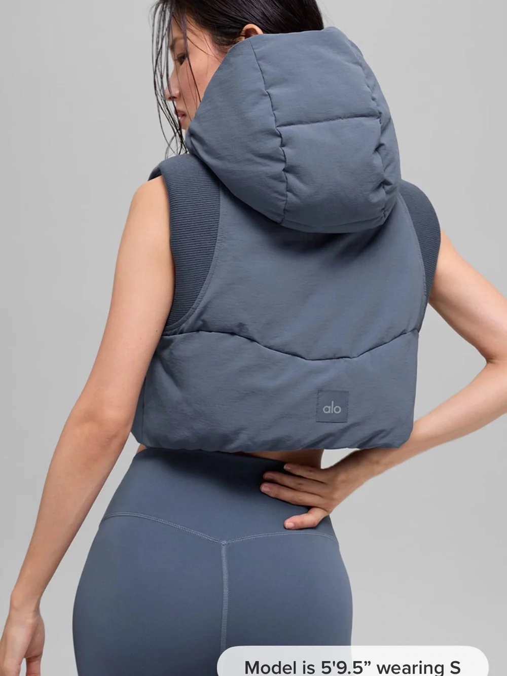 ALO Yoga Hooded Puffer Vest in Bluestone